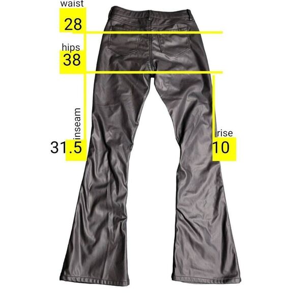 Forever 21 Black Faux Leather 70s Disco Retro Flare Pants Jeans - Picture 3 of 11